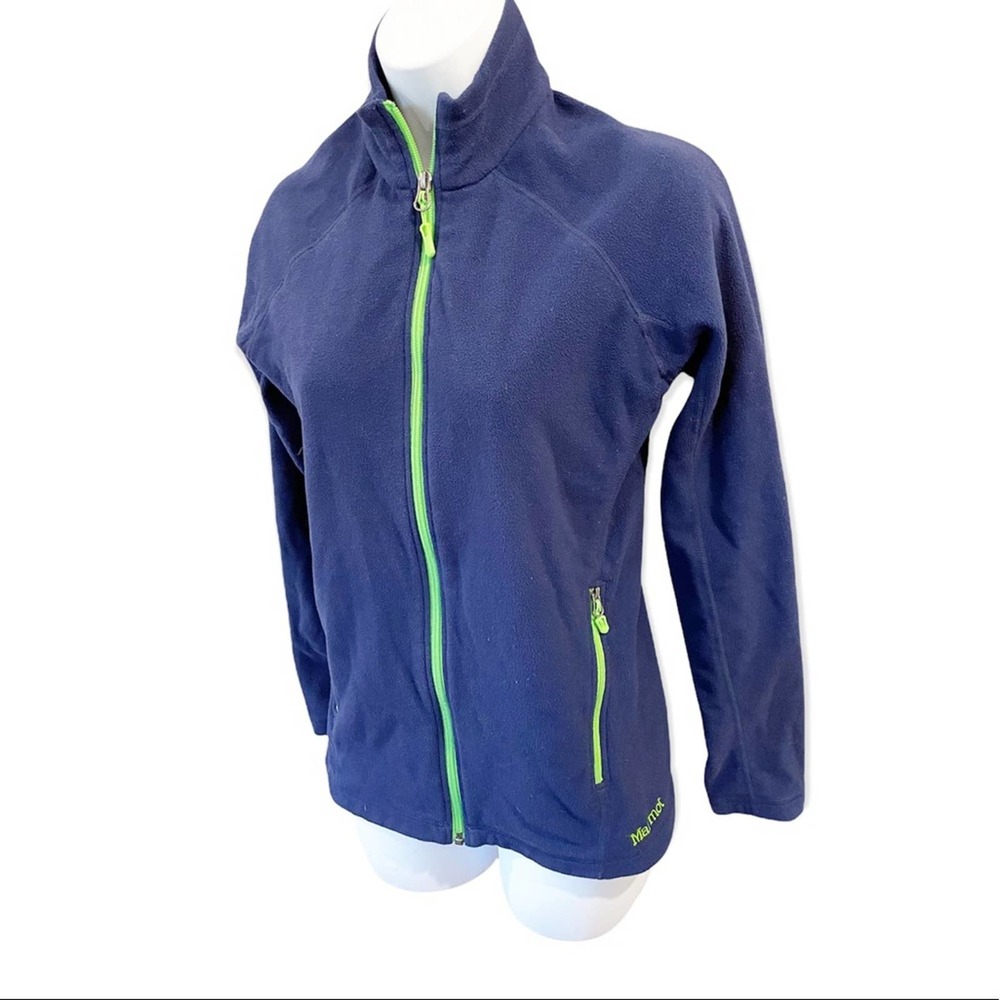 Marmot Fleece Long Sleeve Full Zip Jacket Blue with Green Accents Size Medium - Picture 3 of 13